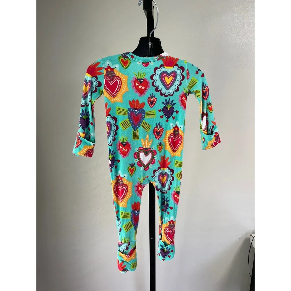 Musethreads Zippy Sleeper Turquoise 3-6mo Sacred Heart Bamboo Viscose Pajamas